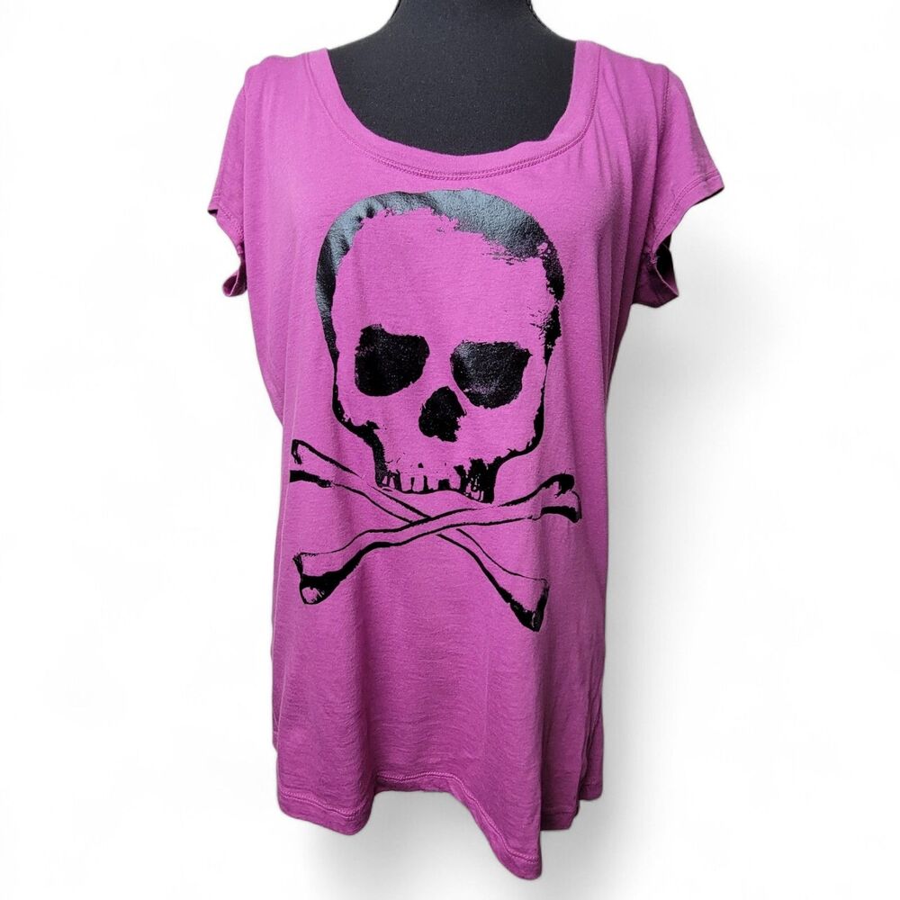 LOL Vintage Skull T-Shirt XL Women's Pink Goth Punk Rock Plus Size Y2K Grunge